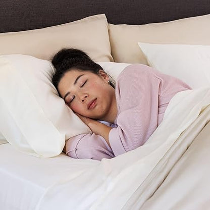 Olive  Crate Tencel Eucalyptus Pillowcases - 100 Tencel Lyocell Cooling Pillow Cases for Hot Sleepers - Hypoallergenic, Moisture-Wicking, Silk Alternative, Vegan - Standard Size Set of 2 Ivory