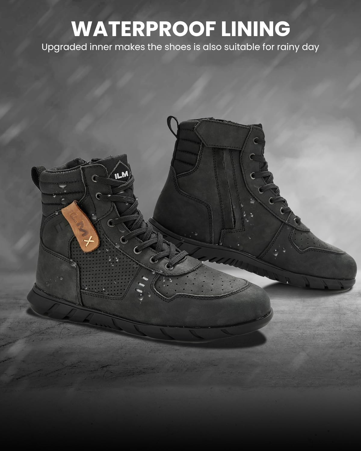 Size 11-Mens ILM Motorcycle Leather Shoes for Men Waterproof Anti-Slip with Ankle Support Model UB305