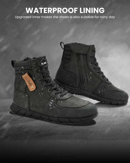 Size 11-Mens ILM Motorcycle Leather Shoes for Men Waterproof Anti-Slip with Ankle Support Model UB305