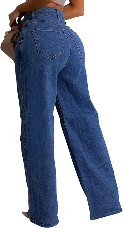 Light blue In Color, ZERMOM Women's Wide Leg Jeans Casual Stretch High Rise Baggy Loose Denim Pants