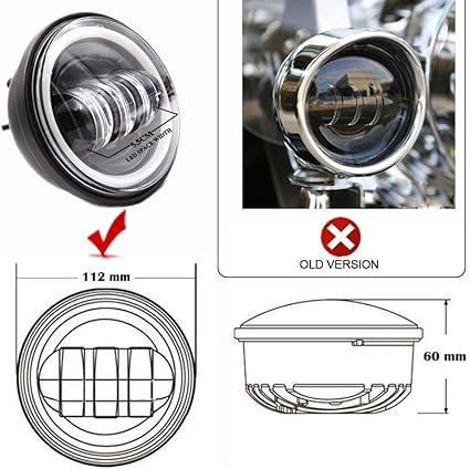 Road King Passing Light - 4 1/2 Inch Passing Light for HD Ultra Classic - with LED Halo Spot Lamp Passing Light Black Projector Fog light Spot light