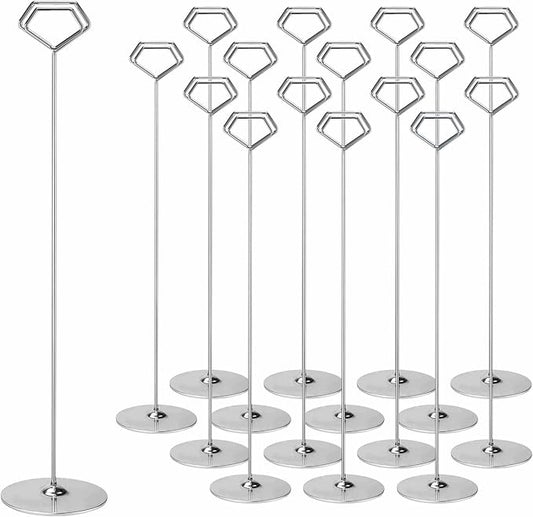 Urban Deco 16PK Table Number Holders 12 Inches Place Card Holder Metal Table Card Holders, Picture Holders For Tables, Card Holder Stand For Wedding Décor - Silver Sign Holder