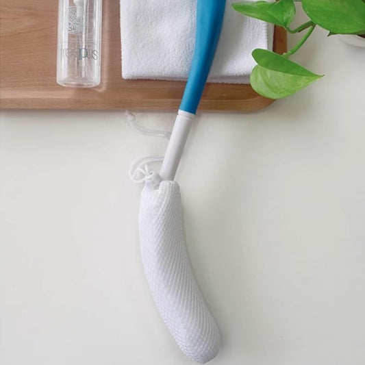 Zetiling Long Handled Bath Sponge, Back Bath Brush with Sponge, Curved Handle Bath Body Brush, Bath Body Brush Long Curved Handle Soft Sponge Body Cleaning Exfoliating Shower Brush