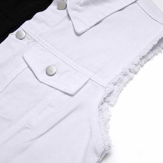 Men's Denim Vest,Sleeveless Jacket Slim Fit Vintage Casual Ripped Summer Jean Vest for Men