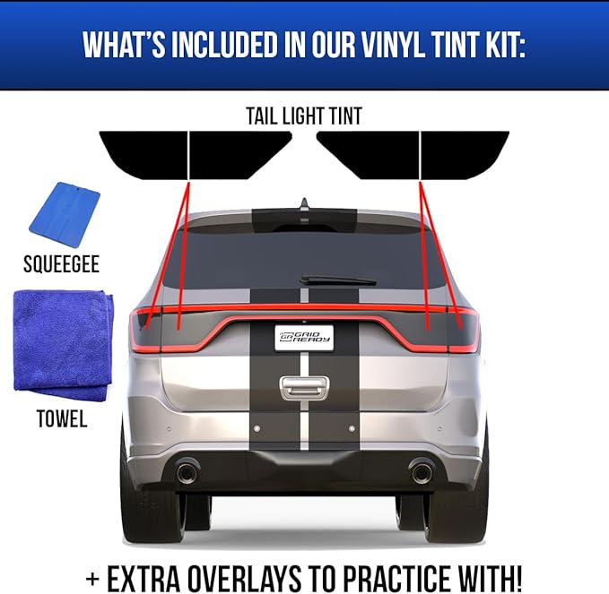 Fits 2014-2024 Dodge Durango Tail Light Tint Kit. Dark black smoke vinyl taillight overlay accessories.