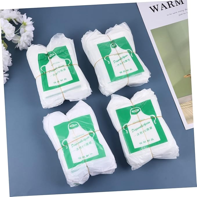 HOMSFOU 100pcs Disposable Plastic Apron for Kids Cooking Apron Waterproof Toddler Paint Smock Easy to Clean