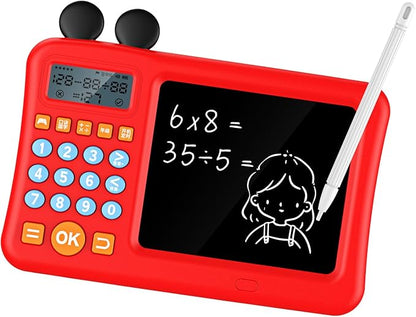 Digital Calculator with WordPad Early Education Pictures Smart Algorithm Calculator Kids Home Use Writing Tablet (Red)