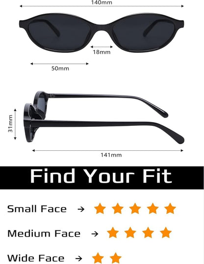 Lightweight, narrow oval sunglasses with a retro 90s vibe and 100% UV protection for vintage glamour.