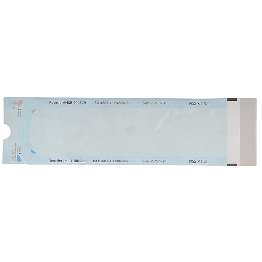 HSB 100529, Self-Seal Sterilization Pouches, Paper/Film, Blue, 2.75" x 9", Triple Seal & Heat Processed, Air-Tight, with Steam Indicator for Complete Sterilization, 200/Bx