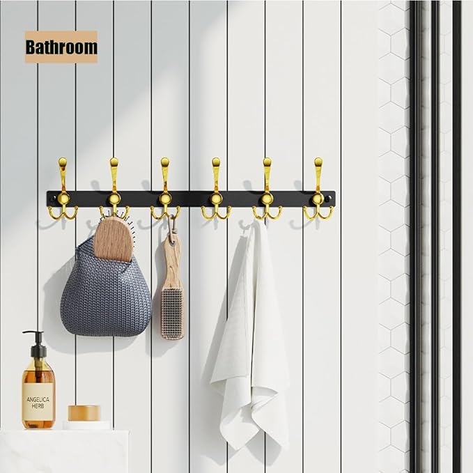 Coat Rack Wall Mounted - Tri Hooks, Heavy Duty, Stainless Steel, Metal Coat Hook Rail for Coat Hat Towel Purse Robes Mudroom Bathroom Entryway(5hooks)