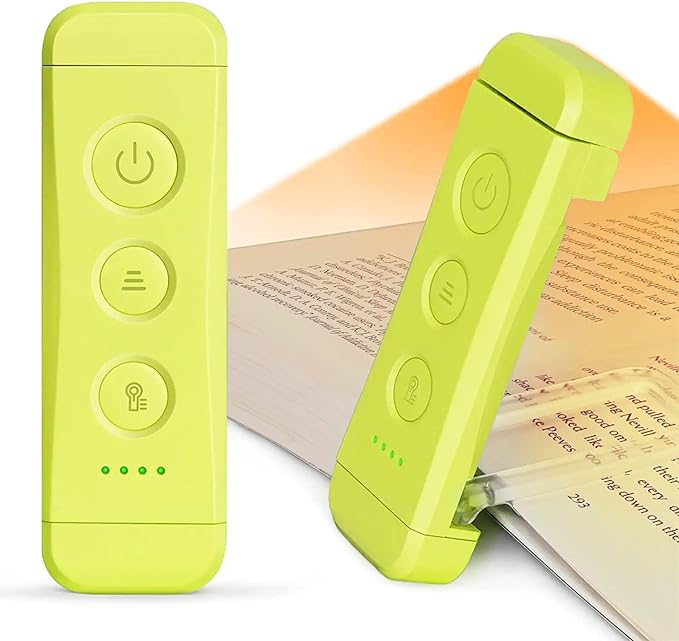 Glocusent USB Rechargeable Book Light, Portable Clip-on LED Reading Light, Reading Lights for Books in Bed with 3 Amber Colors & 5 Brightness Dimmable, Compact & Long Lasting, Perfect fo