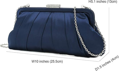 CHARMING TAILOR Classic Pleated Satin Clutch Bag Diamante Embellished Formal Handbag for WeddingPromBlack-Tie Events