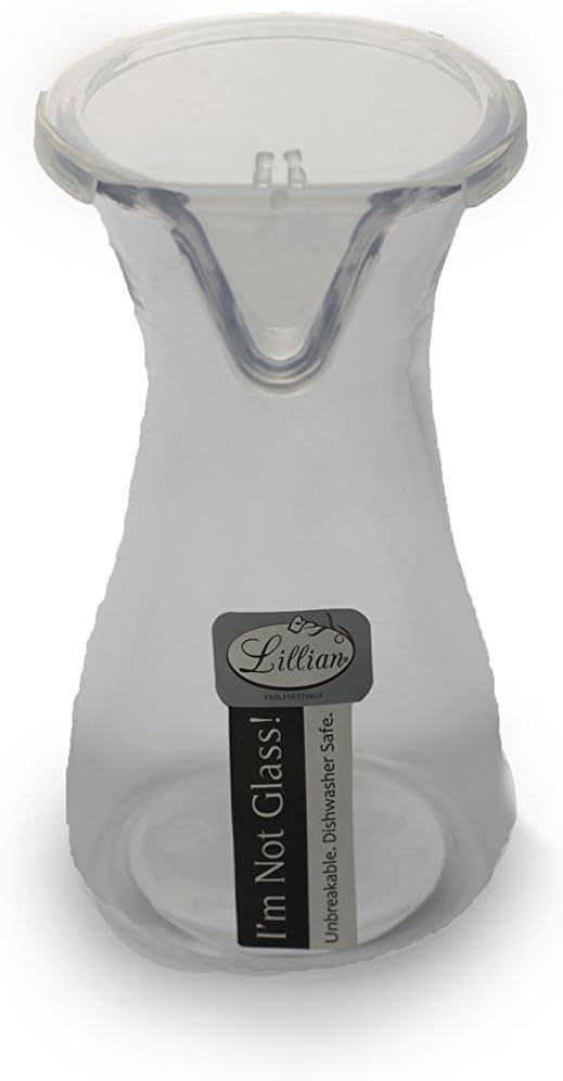 Lillian Tablesettings Carafe Juice Jar Beverage Decanter, Clear Acrylic Wine/Juice Decanter with Lid, 12 oz. (30102)