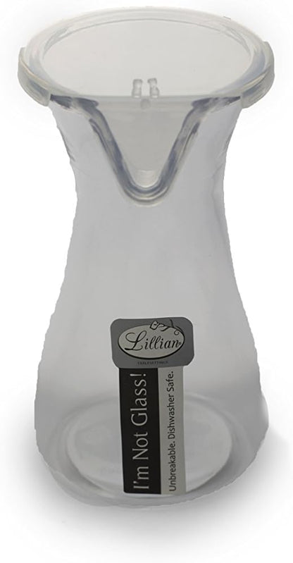Lillian Tablesettings Carafe Juice Jar Beverage Decanter, Clear Acrylic Wine/Juice Decanter with Lid, 12 oz. (30102)