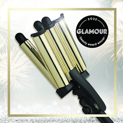 Hot Tools Pro Artist 24K Gold Digital 3 Barrel Hair Waver  Long Lasting Defined Waves (Jumbo Size)