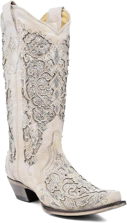 Boots women's White Western Snip Toe Wedding Boots