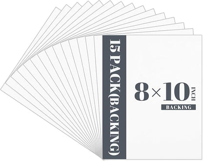 Prudiut 15 Pack 8x10 Backing Boards Only, Uncut White Mat Board Acid Free Mat Board for Photos, Prints, Artworks