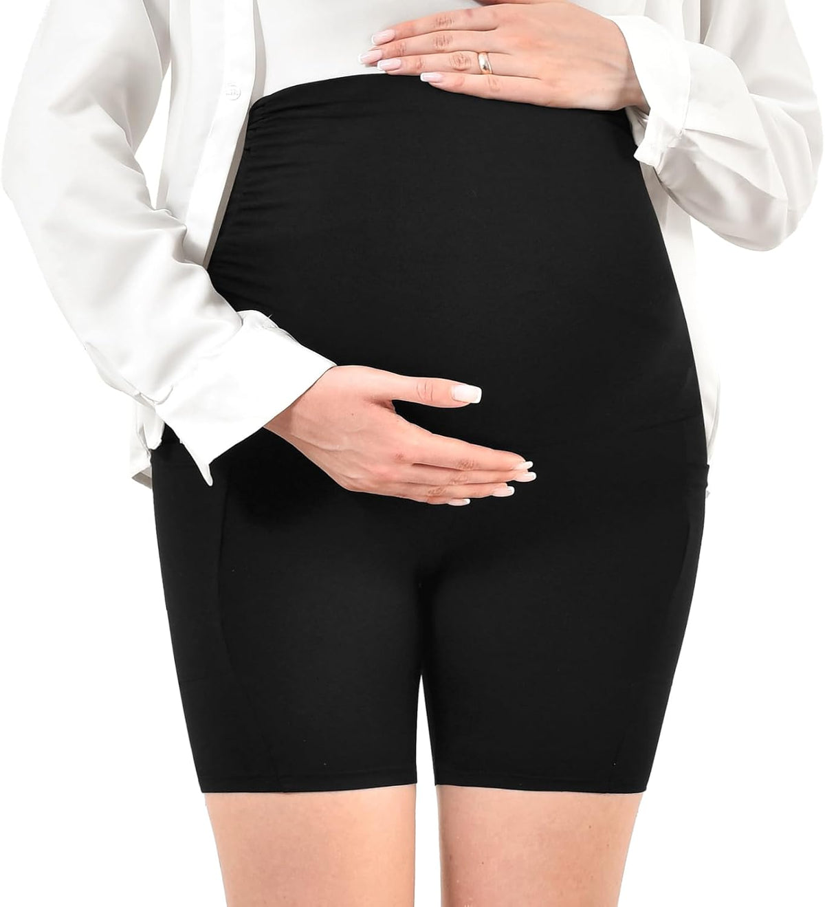 Light Pink Color Deal: Walifrey Women's Maternity Shorts with Pockets Over The Belly,Pregnancy Yoga Pants Activewear Biker Shorts Casual