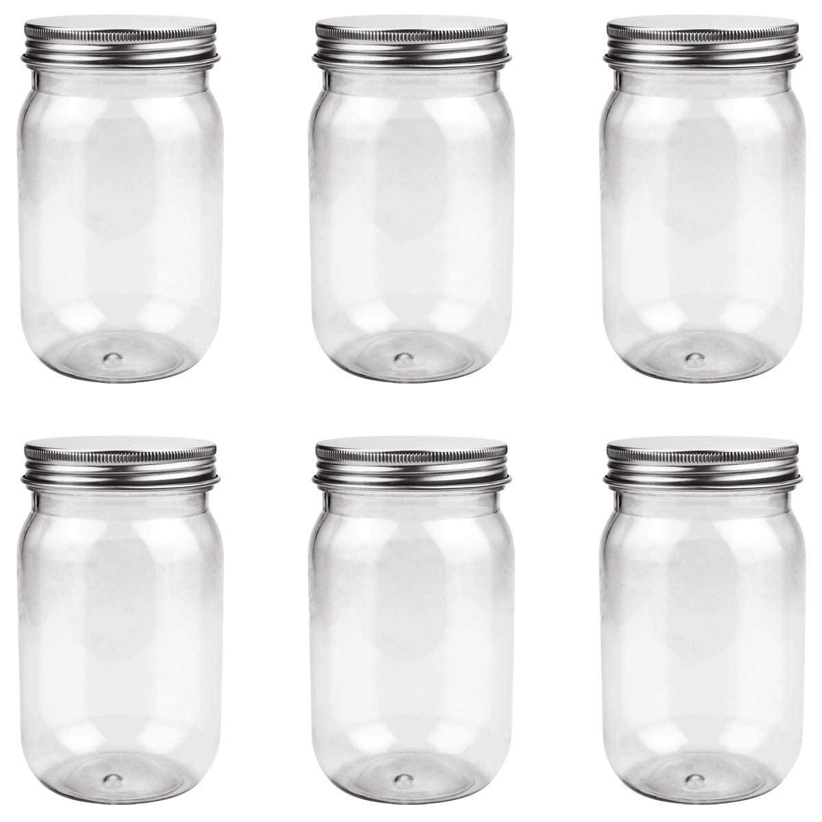 16 oz Clear Plastic Mason Jars with Metal Lids, 6 Pack