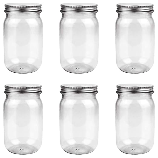 6 Pack 16oz Clear Glass Mason Jars with Screw Caps 473ml Clear Canisters 473ml, Tinplate Screw Caps, For Slime Candy Smoothies Freezer Decor