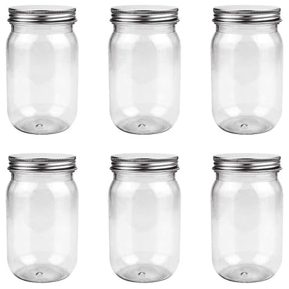 6 Pack 16oz Clear Glass Mason Jars with Screw Caps 473ml Clear Canisters 473ml, Tinplate Screw Caps, For Slime Candy Smoothies Freezer Decor