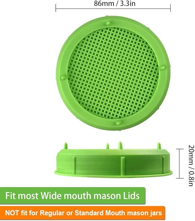 Picowe Plastic Sprouting Lids, Sprouting Jar Strainer Lid, for 86mm Wide Mouth Mason Jars, Canning Jars, Suit for Grow Bean Sprouts, Alfalfa, Salad Sprouts(8 Pack,Green)