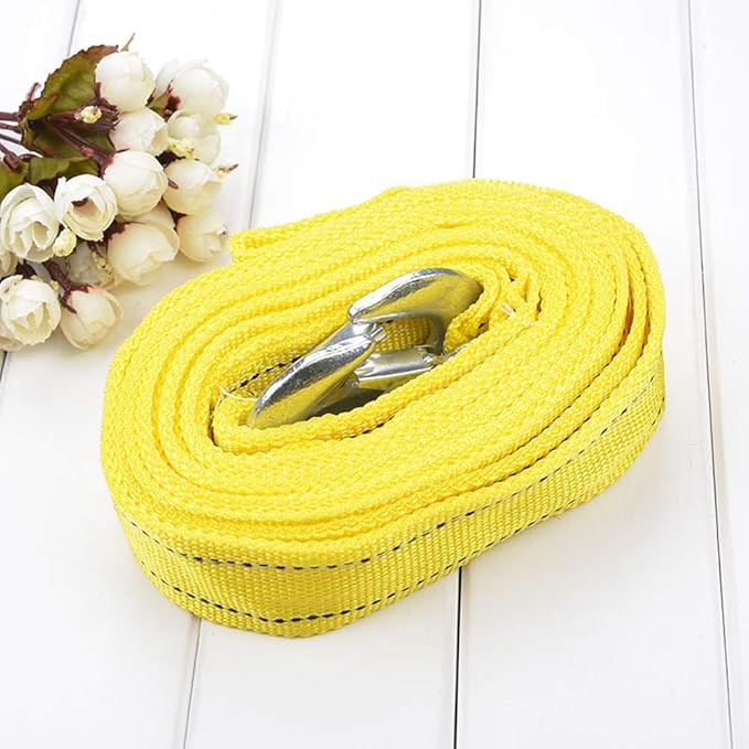 Heavy Duty Tow Strap with Safety Hooks, Double-Layer Trailer Rope 2 x 13  11000 LB Capacity Trailer Belt, for Vehicle Recovery, Hauling, Stump Removal  Much More,Tow Rope Yellow Shackle