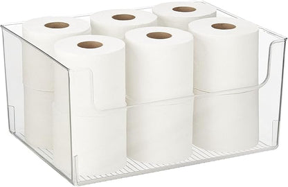 mDesign Large Modern Plastic Open Front Dip Storage Organizer Bin Basket for Bathroom Organization - Vanity Shelf, Cubby, Cabinet, and Closet Organizing Decor - Ligne Collection - 4 Pack - Clear