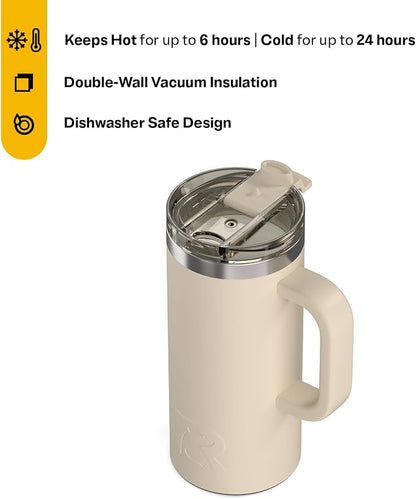 RTIC 16oz Road Trip Travel Mug with Lid and Handle, Ceramic Lined, Insulated, Stainless Steel, Metal, Double Wall Vacuum-Insulation, Portable Coffee, Tea Cup for Hot and Cold Drink, Orchid