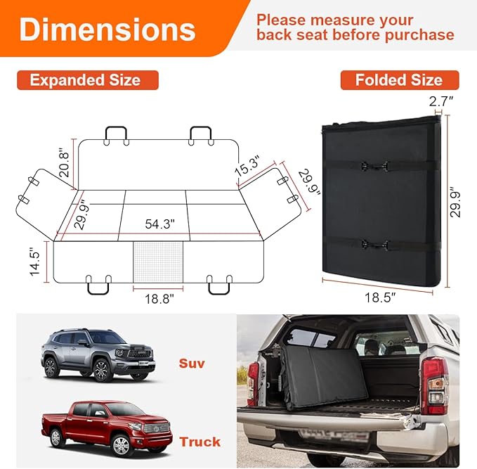 Vailge Dog Car Seat Cover for Trucks,Large Back Seat Extender for Dogs,Waterproof Dog Car Hammock,Non Inflatable dog seat cover,Hard Bottom Dog Seat Cover for Trucks F150, RAM1500,Silverado,GMC Sierra