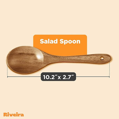 Riveira 1-Piece Light Teak Wooden Salad Spoon Ai Premium Teak Wooden Spoons for Cooking Ai Durable Wooden Spoons for Cooking Non Toxic for Safe Cooking