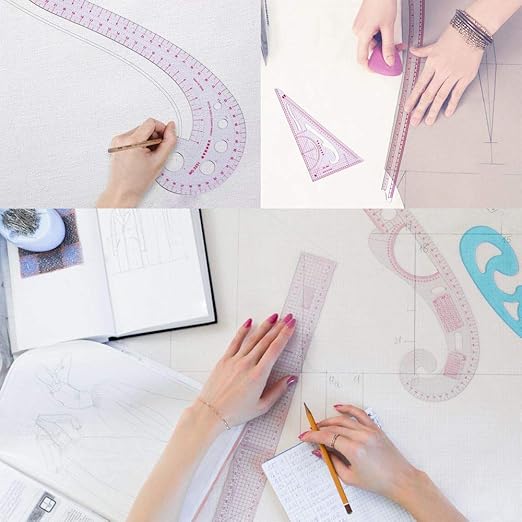 Fashion Clear Metric Sewing Ruler Set, French Curve Pattern Ruler Kit for Beginners Tailors Designers (A-9-Piece Set)