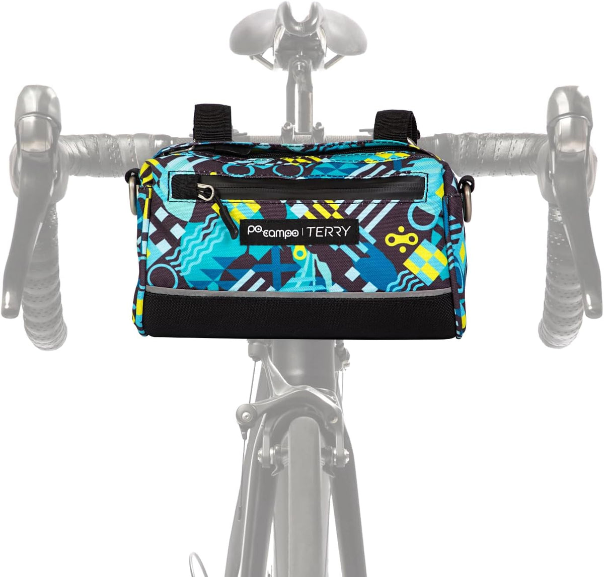 Po Campo Kinga Handlebar Bag 2 - Durable, Waterproof Bicycle Storage Baskets for Front Mount - Compact Bike Bags that Convert to Crossbody (Black Ripstop)