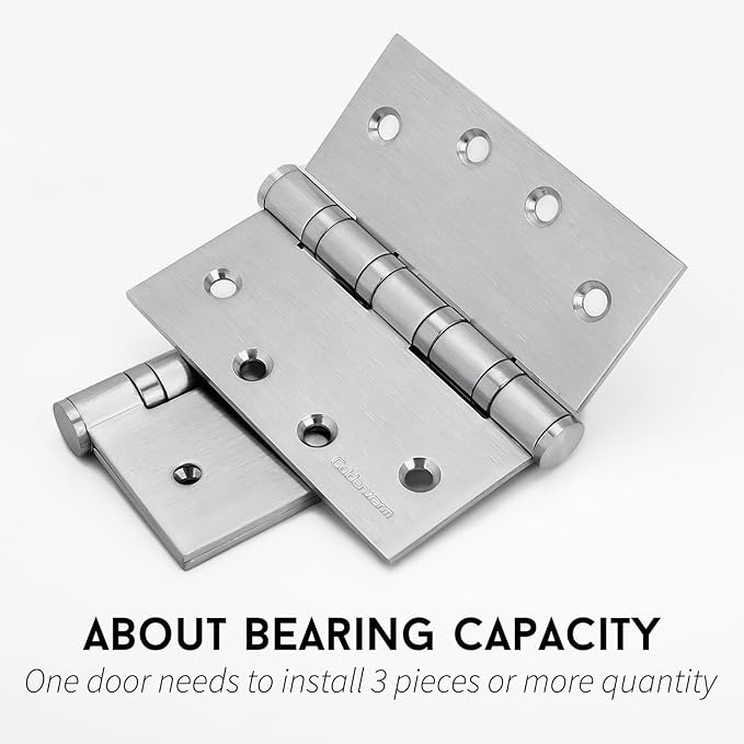 3 Pack goldenwarm Satin Nickel 4'' Door Hinges for Exterior Doors Ball Bearing Door Hinges 4in x 4in with Square Corner, Heavy-Duty, 304 Stainless Steel