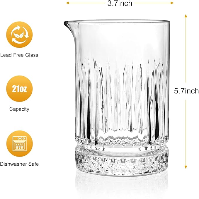 Cocktail Mixing Glass - Premium 21oz - Solid, Stable, Sturdy Hand Blown Crystal - Professional Quality Barware - Gift for Wedding, Anniversary, Birthday, Father's Day