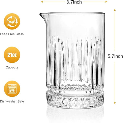 Cocktail Mixing Glass - Premium 21oz - Solid, Stable, Sturdy Hand Blown Crystal - Professional Quality Barware - Gift for Wedding, Anniversary, Birthday, Father's Day