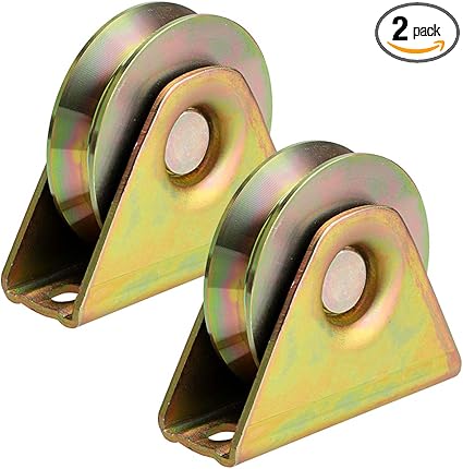 Skelang 2 Pcs 3" Sliding Gate Wheels, V Groove Caster, Heavy Duty Rigid Caster with Bracket for V Track Rail, Rolling Driveway Gate, Industrial Machine, Heavy Door, Total Loading Capacity 1300 Lbs