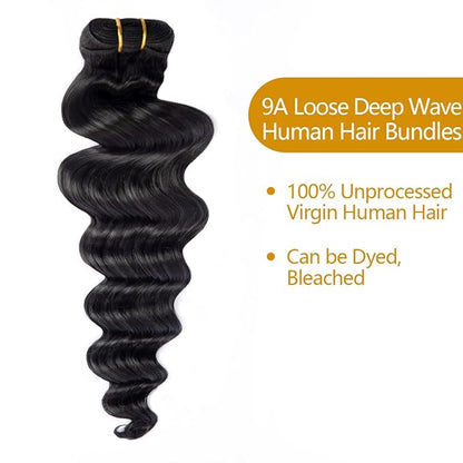 OURI Hair 9A Loose Deep Wave Bundles Human Hair 1 Bundle 100 Unprocessed Virgin Brazilian Loose Deep Wave Human Hair Weaves 100g (24 Inch)