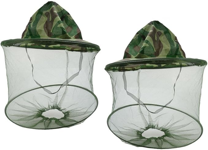 2Pack Camouflage Beekeeper Beekeeping Cap Hat with Head Net Mesh Face Protection Outdoor Fishing Equipment Beekeeping Supplies