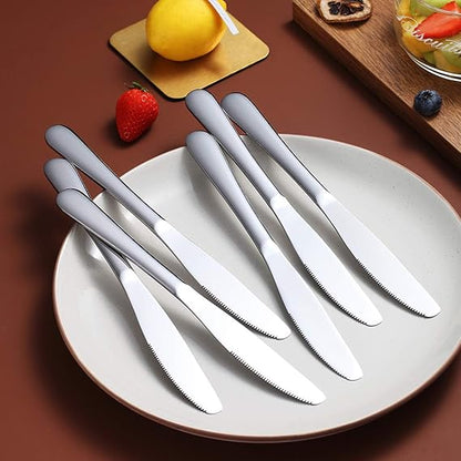 Berglander Dinner Knives Set Of 6, Stainless Steel Shiny Mirror Dinner Knife, Butter Knife Spreader Table Knives Sturdy And Dishwasher Safe