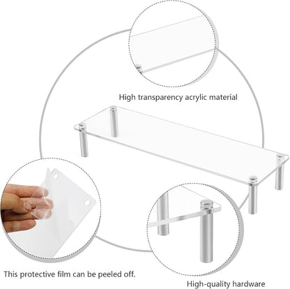 MY MIRONEY 2PCS Clear Acrylic Display Stands, 11.81" x 3.54" x 1.97" 4mm Thick Display Shelf Cupcake Display Riser Makeup Holder for Decoration and Organizer