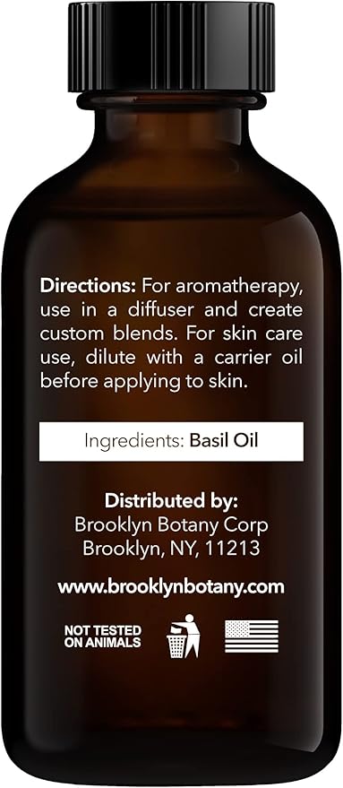 Brooklyn Botany Basil Essential Oil  100 Pure and Natural  Premium Grade Oil with Dropper - for Aromatherapy and Diffuser - 1 Fl Oz
