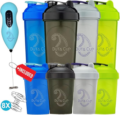 Buta Cup [8 Pack] Protein Shaker Bottle | 4 Large 28 Oz & Small 20 Bottles with Electric Mixer for Mixes - Cups Shakes Blender BPA-Free Dishwasher Safe