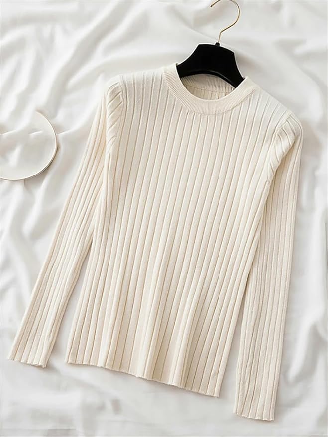 Knit Soft Jumper Tops Autumn Winter O-Neck Pullovers Sweaters Long Sleeve Slim-Fit Tight Sweater