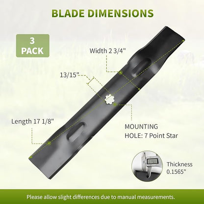 GY20852 Mower Blades Fit for John Dee re 48" Lawn Mower, GX21784 High Lift Mower Blades Compatible with 145 155C D140 D150 D160 LA130 LA140 LA145, Replace for GX21785 AM137757 AM141035, 3 Pack