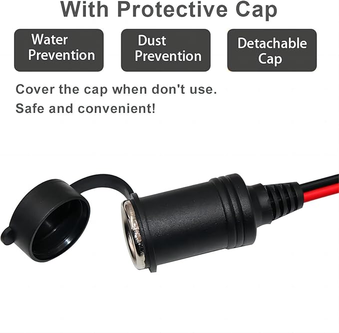 KUNCAN Cigarette Lighter Adapter - Female Socket to 12v Battery Alligator Clips for Auto Car Battery Clamp to Lighter Plugs Cigar Charge Extension Cable Cord 2FT