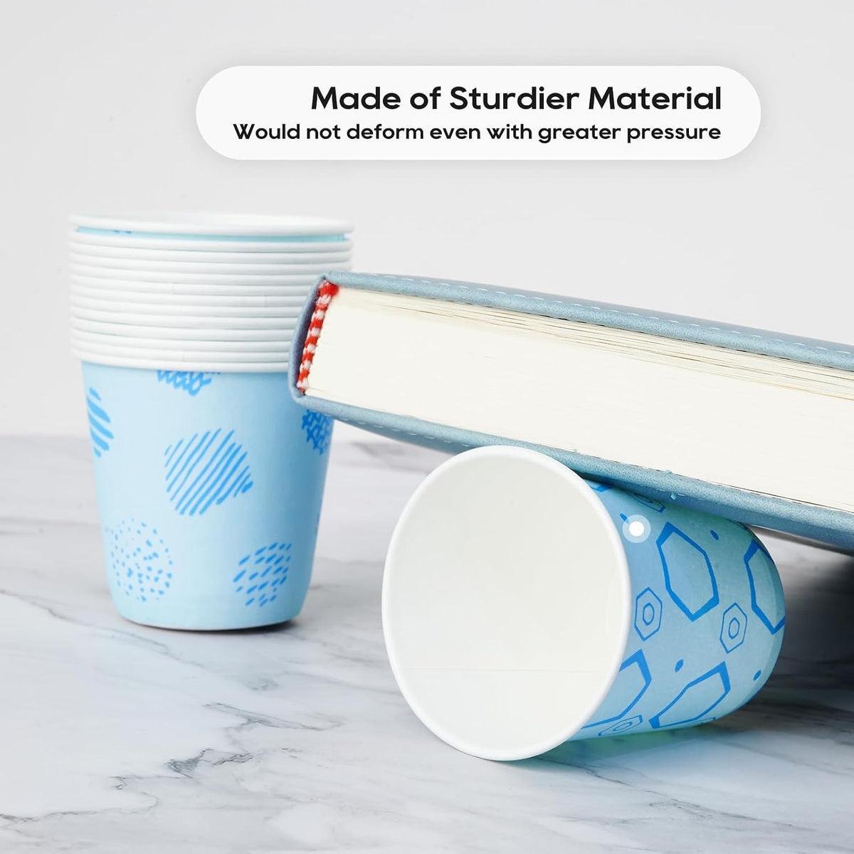 [300Pack ] 3 oz Paper Cups, Small Mouthwash Cups, Disposable Bathroom Cups, Paper Cups for Party, Picnic, BBQ, Travel, and Event, Assorted Blue Pattern