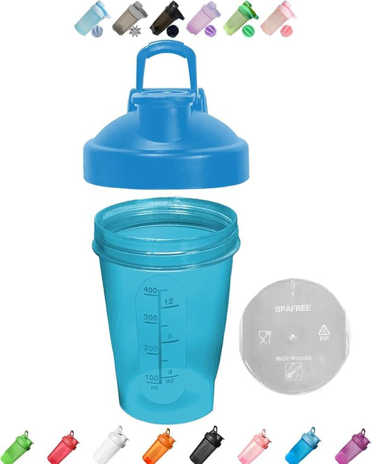 Shaker Bottle A Small Pure Pacific Blue 12Oz/400ml w. Measurement Marks & Stainless Whisk Blender Mixer Ball,BPA Free,Made of PP5,-4~248 ¬?F,Perfect for Nutrition/Protein/Keto/Juice Powder Shaking