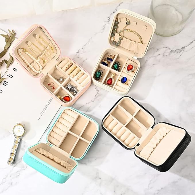 Jewelry Organizer Box Leather Portable Storage Case (PinkRound)