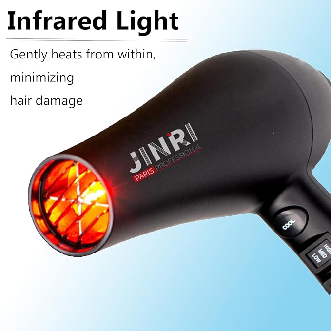 Infrared Hair Dryer, Professional Salon Negative Ionic Blow Dryers for Fast Drying, Pro Ion Quiet Hairdryer with Diffuser  Concentrator  Comb,Black